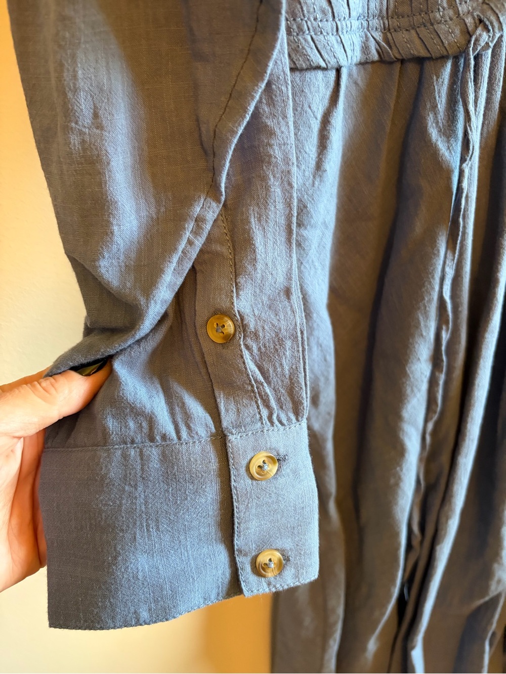 Pilcro Dusty Blue Button-Front Midi Shirtdress with Smocked Waist - Picture 7 of 13